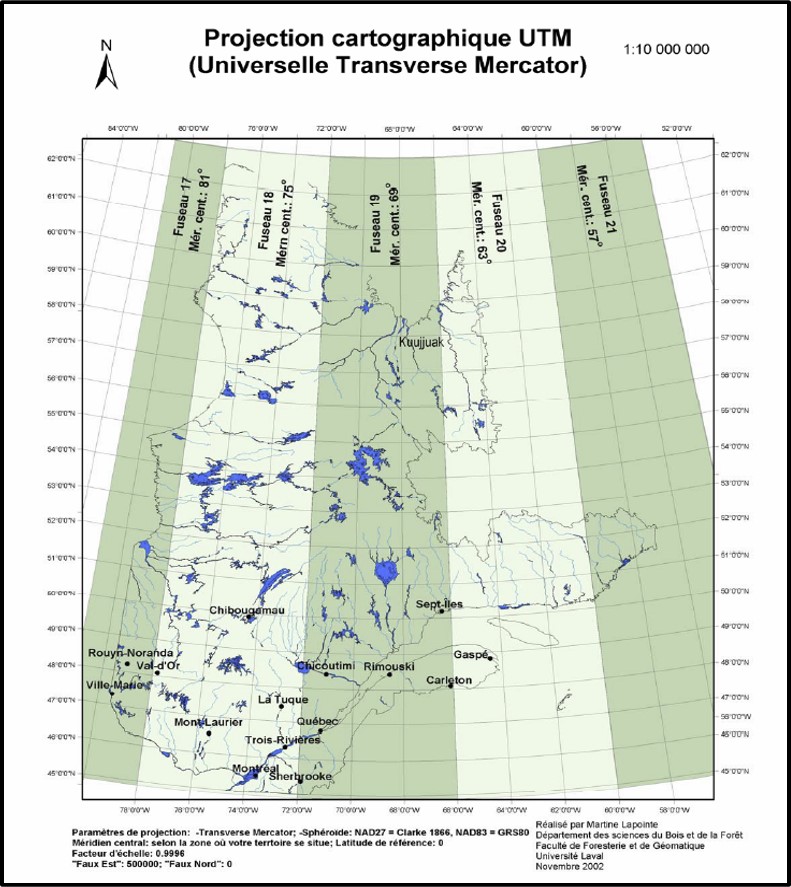Projection Universelle Transverse de Mercator au Québec. Source: @Lapointe2005