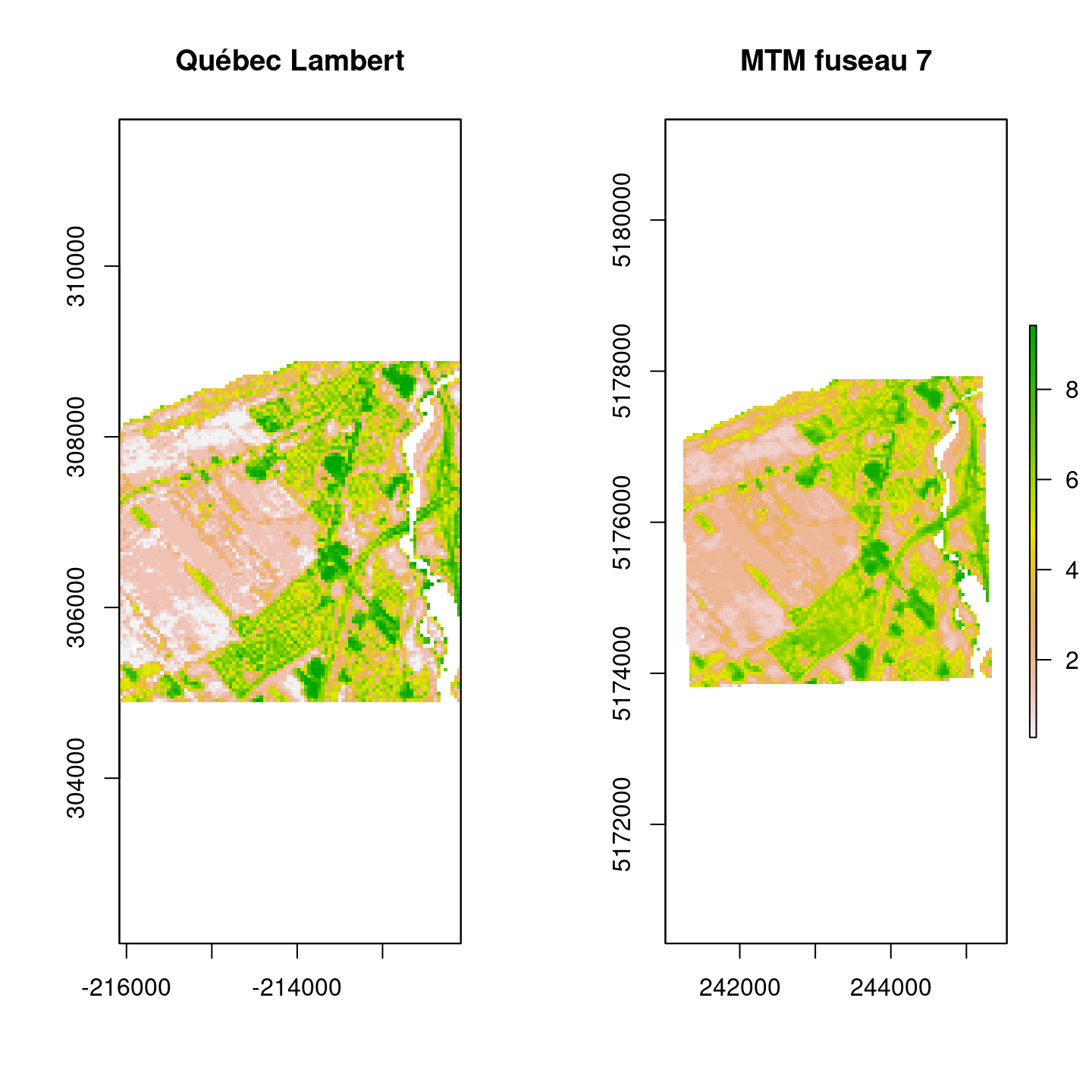 Section des rasters de projections Québec Lambert et MTM